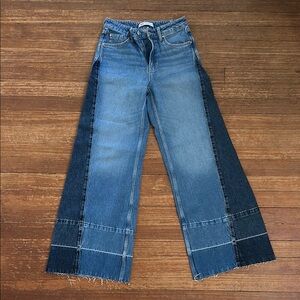 Zara Two-Tone Blue Patchwork Wide-Leg Jeans